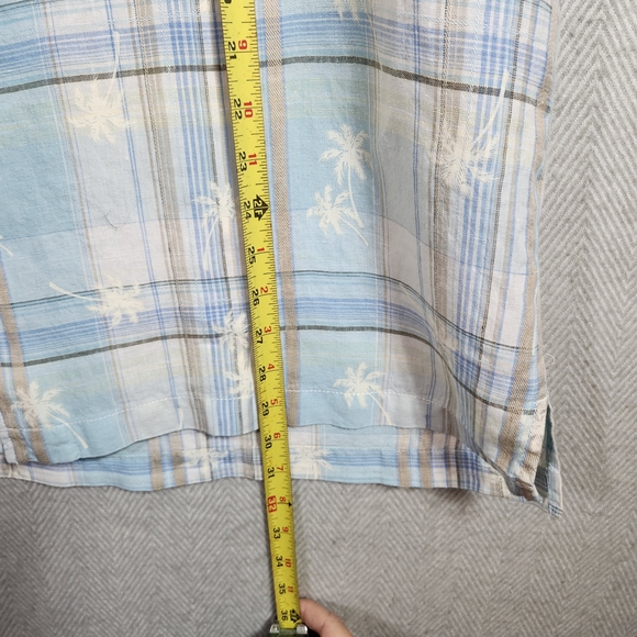 Caribbean Blue Plaid Palm Trees Men's XL Button Down Shirt - Picture 7 of 8